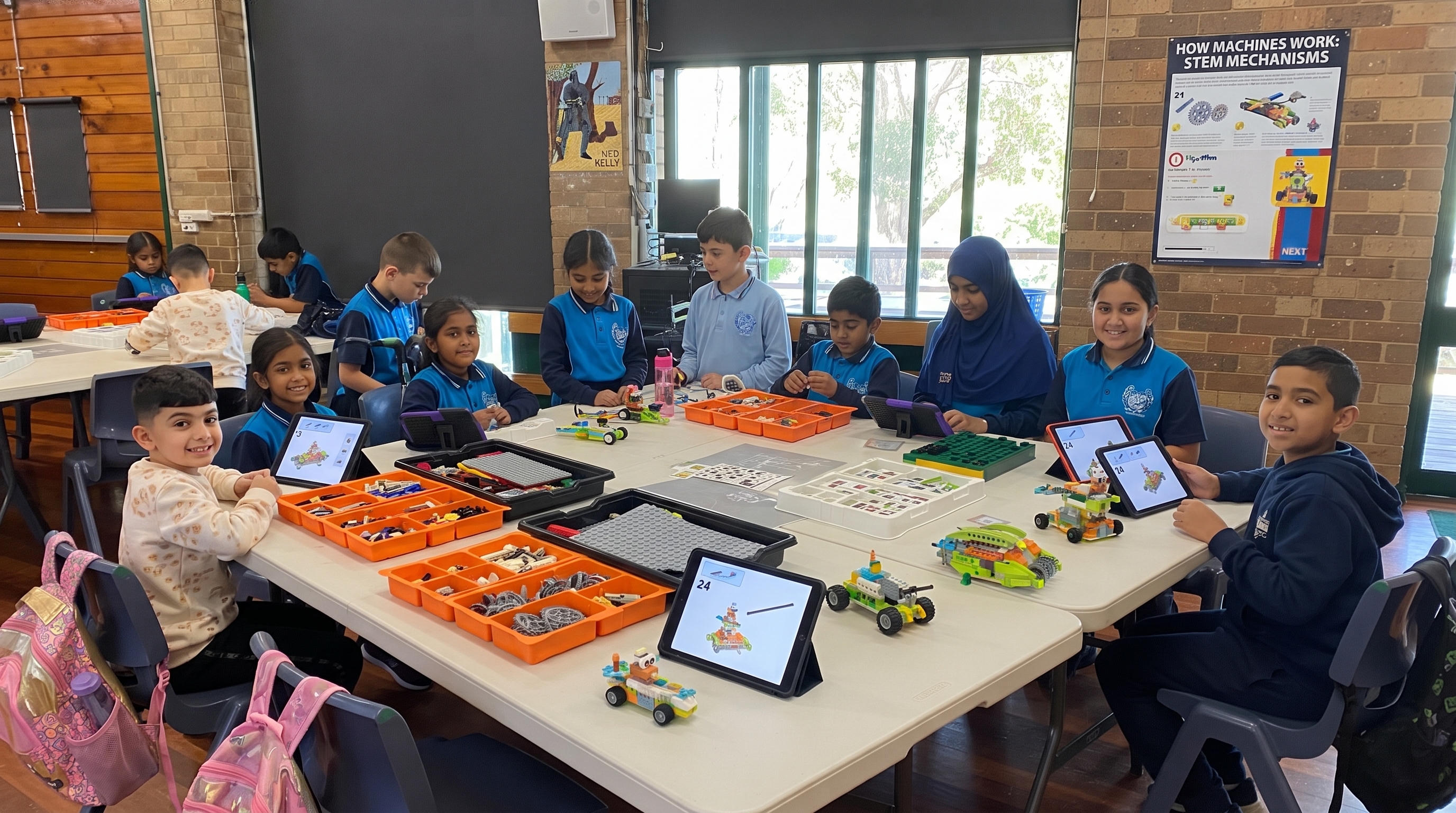 AuRobo robotics class at our Macarthur centre with kids and instructor